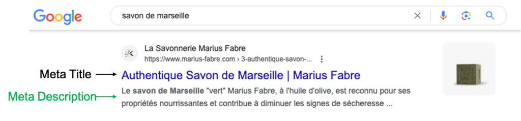 Exemple d'une balise meta description dans les SERP